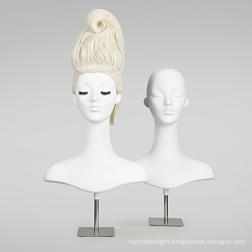 beautiful wholesale fiberglass wig display long neck faceless white mannequin head with shoulders